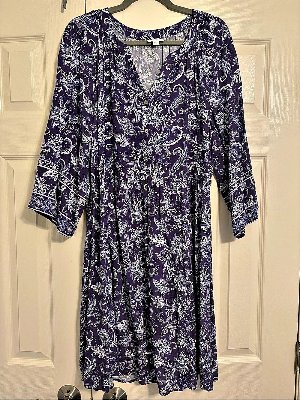 J. JILL Paisley Midi Dress 💜 Purple & White | Size M | Like New